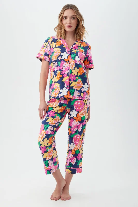 GREENHOUSE FLORAL WOMEN'S SHORT SLEEVE CROPPED PANT JERSEY PJ SET