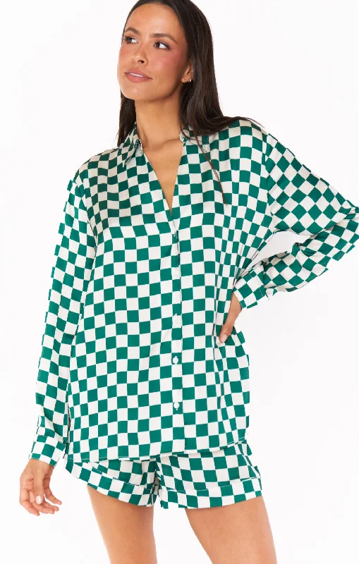 Early Riser PJ Set ~ Green Checker Silky