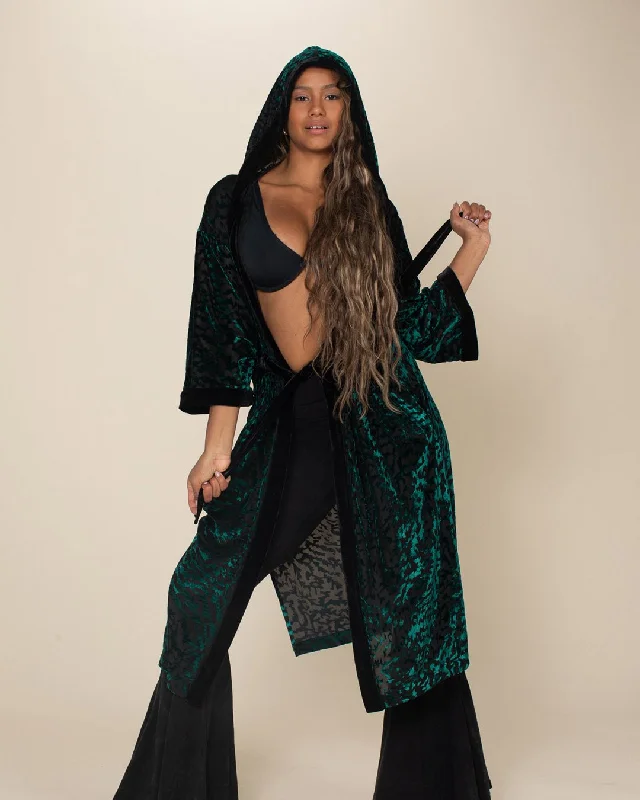 Women's Velvet Kimono | Emerald Green Tiger