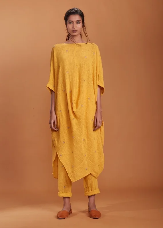 Handloom Cowl Tunic Set - Yellow