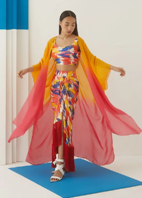 Hibsicus Organza Cape (Yellow/ Red Ombre)