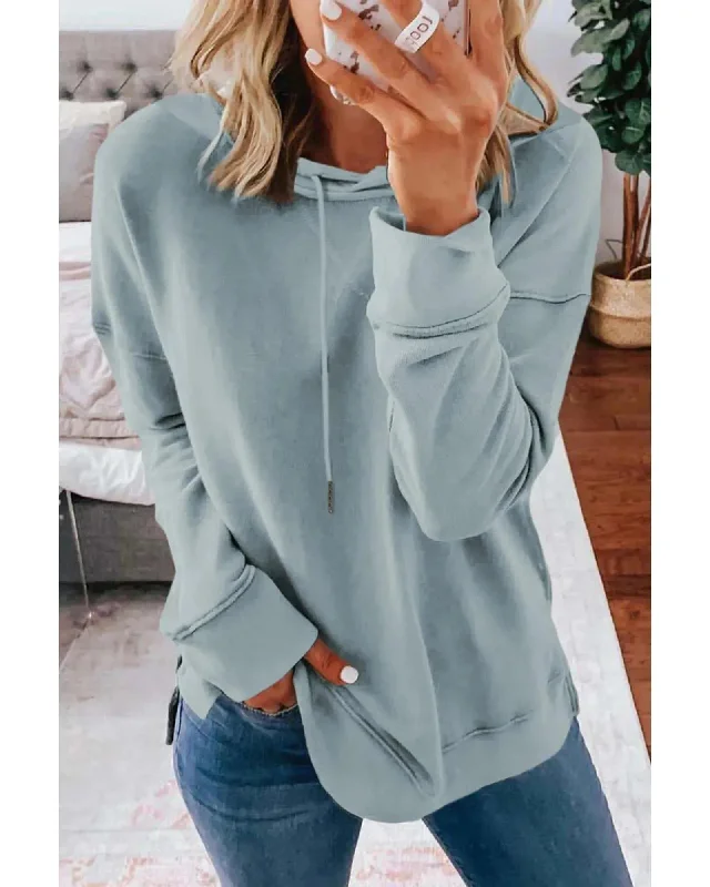 Azura Exchange Casual Drop Shoulder Slit Hem Hoodie - L