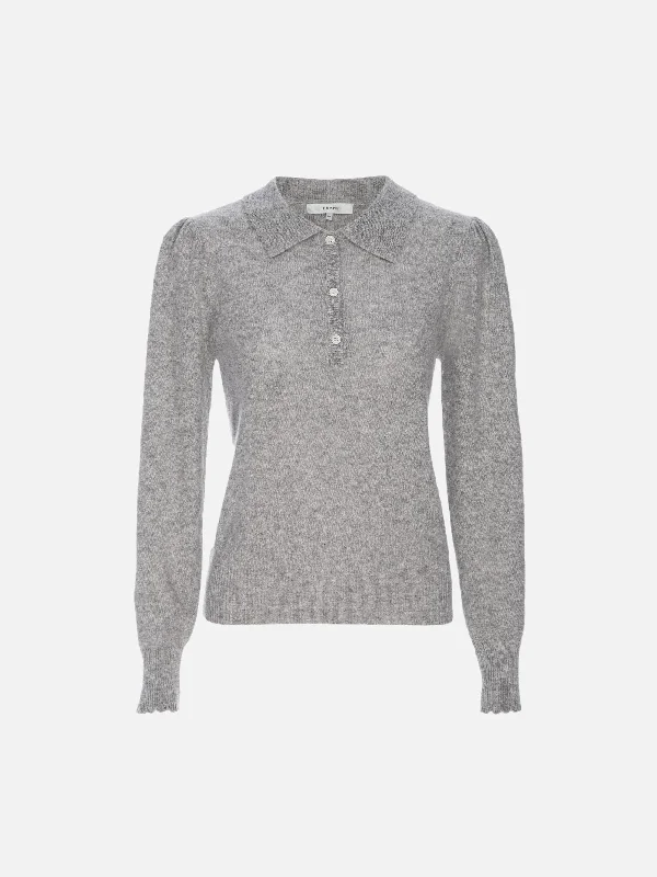 Scallop Polo Sweater -- Light Heather Grey