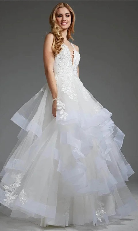 Jovani JB41002 - Plunging Neckline Tulle Bridal Gown