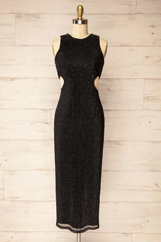 Pezenas Black | Midi Dress w/ Metallic Threads