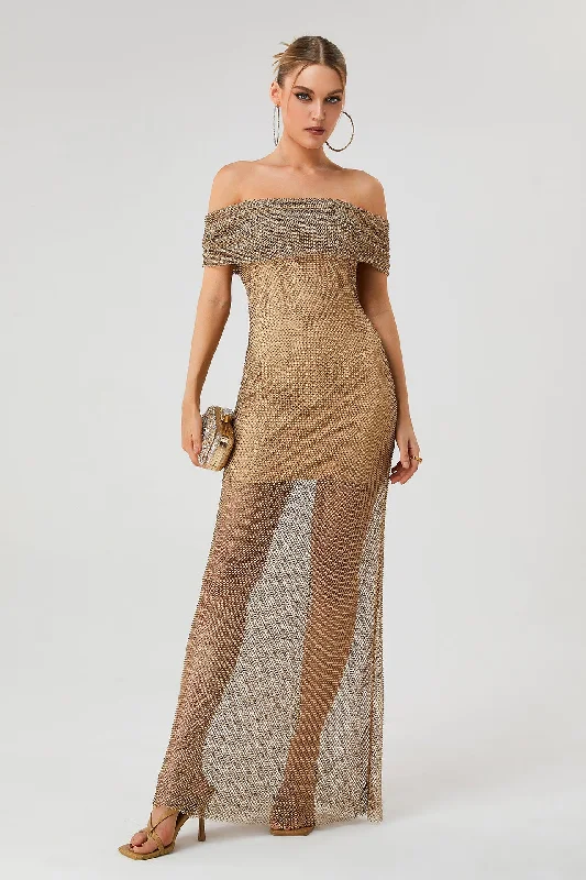 Rose Off Shoulder Sequins Maxi Dress