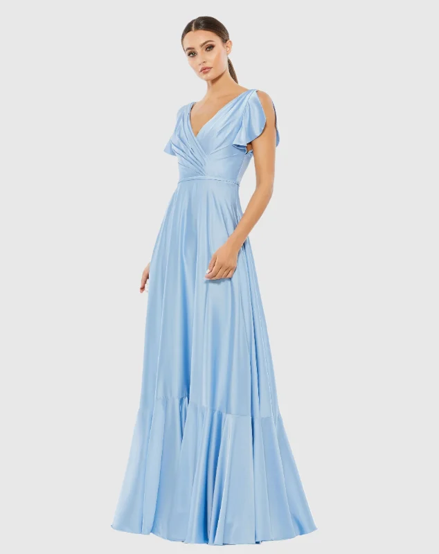 Flounce Sleeve Satin Gown