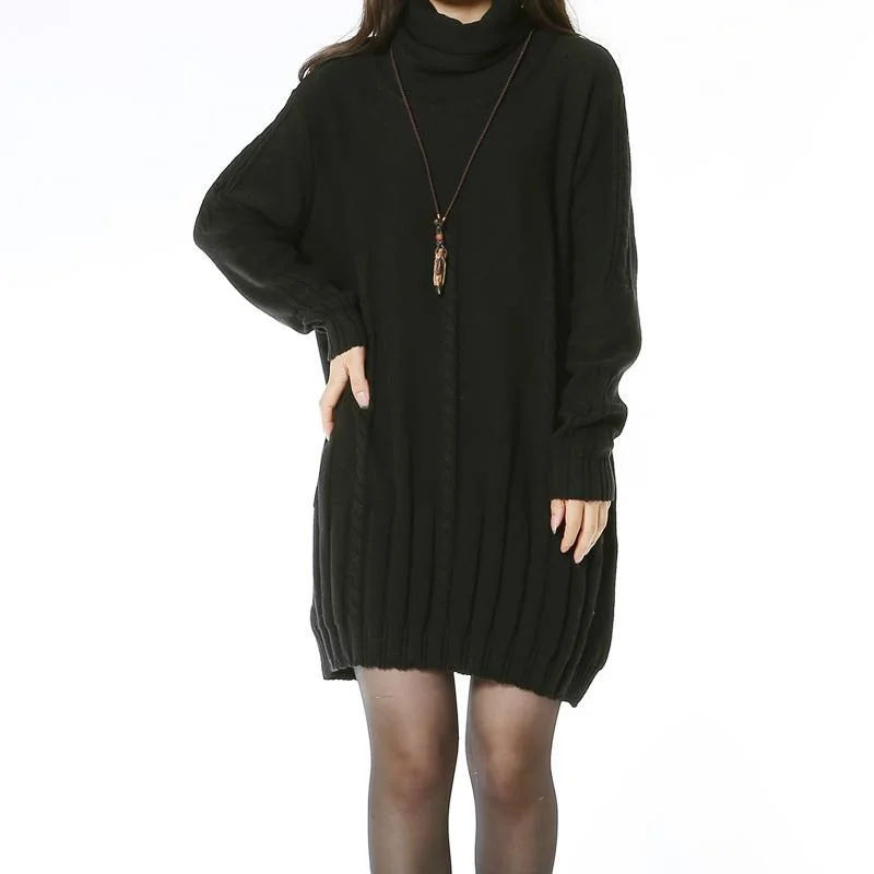 Black cable knit women sweater dress