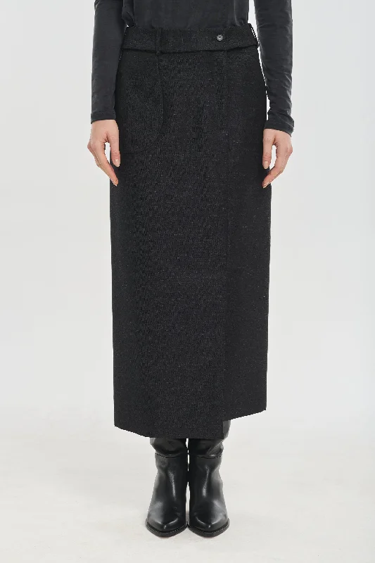 Black mohair shantung long skirt