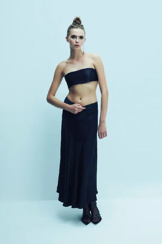 Lia Satin Maxi Skirt in Black