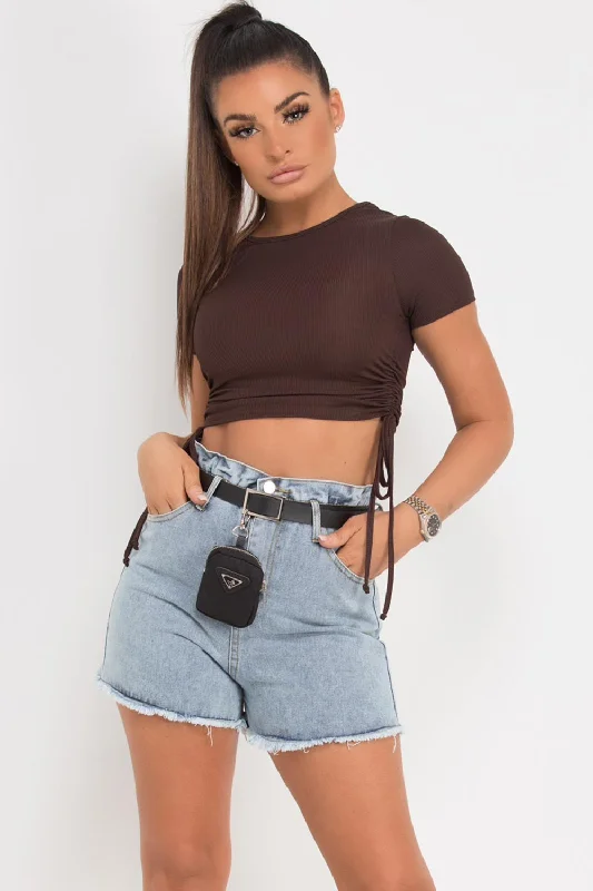 Light Wash Denim High Waisted Shorts With Belt