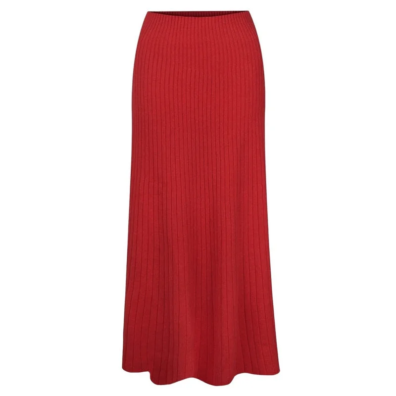 Sachia Ribbed Long Skirt Berry Red Rouge