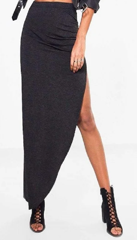 Side Ruche Maxi Skirt In Charcoal