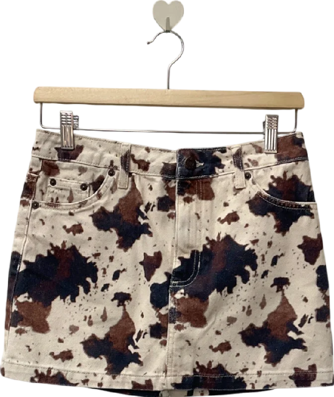 Topshop Brown Cow Print Denim Skirt UK 6