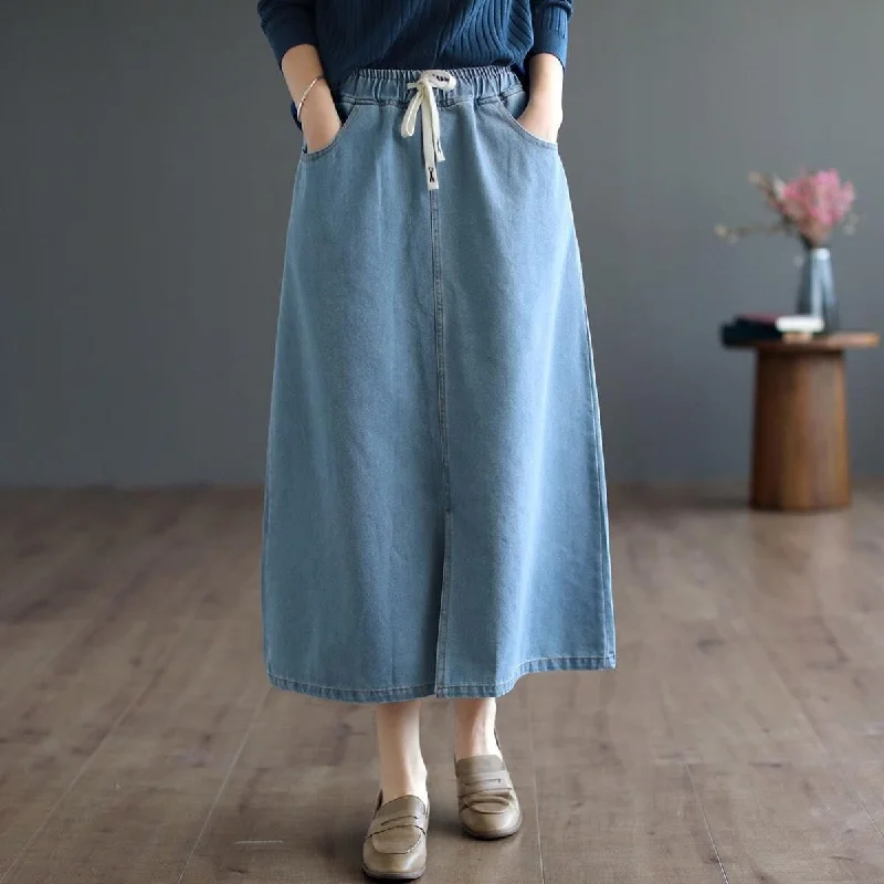 Casual Solid Split Loose Denim Skirt