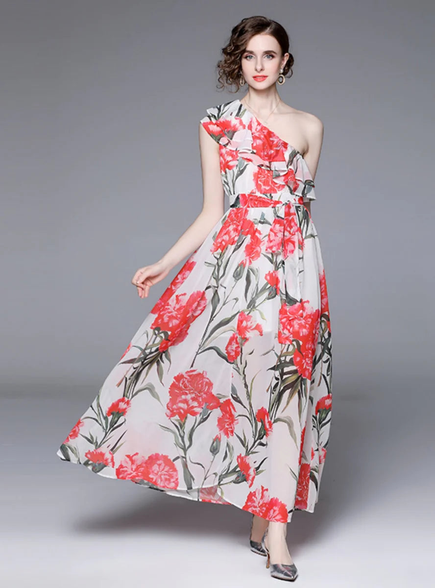 2023-FLOUNCE SEA SIDE HOLIDAY PRINTED CHIFFON DRESS