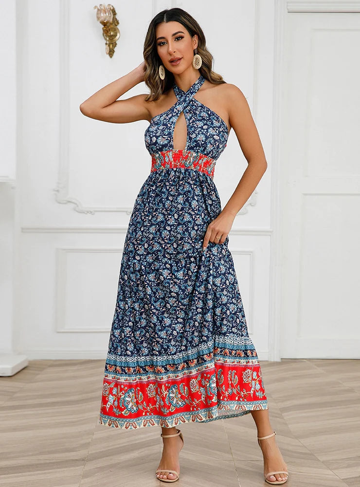 SEXY HALTER BOHEMIAN FLORAL DRESS