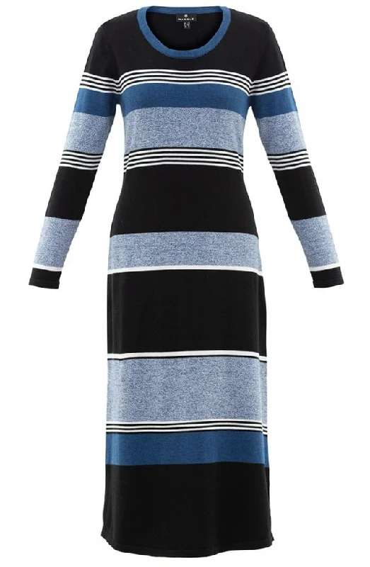 Blue & Black Striped Sweater Dress