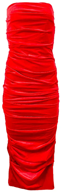 Alex Perry Parkin Tucked Velvet Strapless Dress in Red