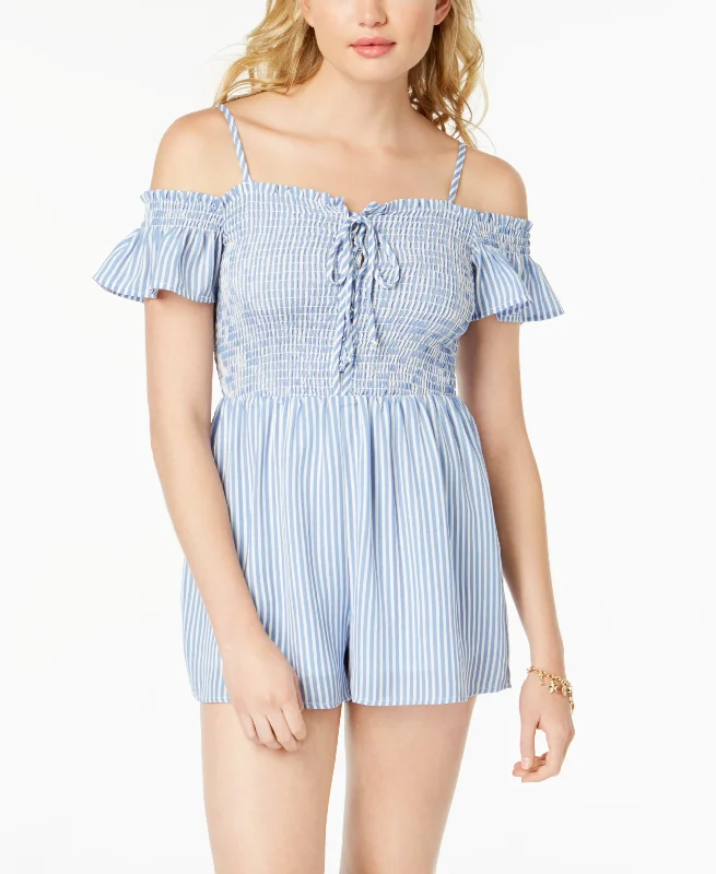 Almost Famous Juniors Smocked Cold Shoulder Romper