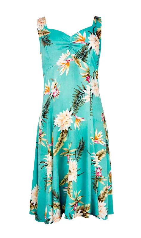 Ceres - Tropical Print Hawaiian Sun Dress in Green