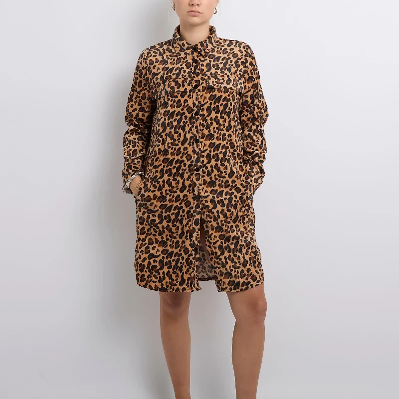 Corduroy Leopard Print Shirt Dress- UK 14