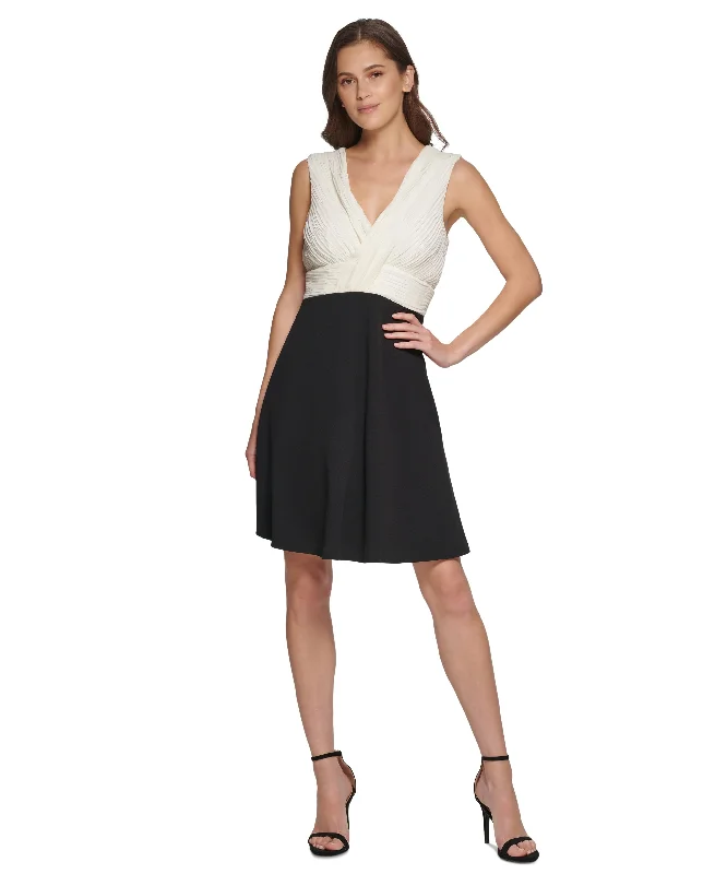 DKNY Pleated Mixed-Media Dress