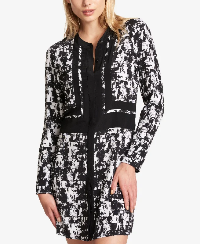 DKNY Printed Colorblocked Shirtdress