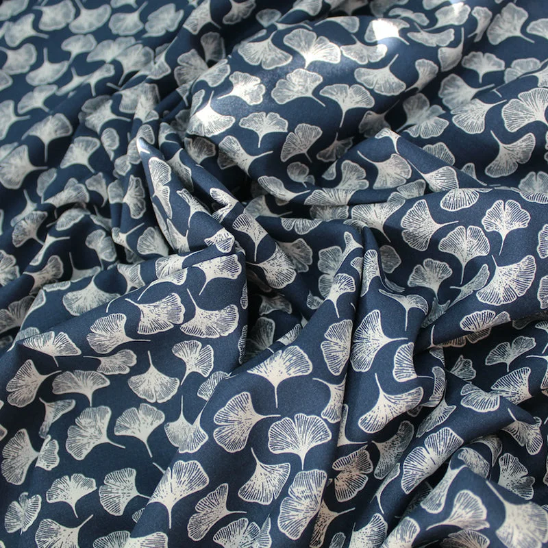 Dressmaking Blue Viscose - Falling Ginkgo