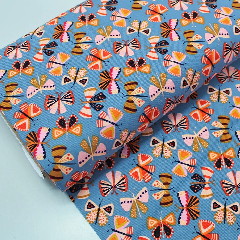 Dressmaking Cotton Corduroy - Blue - Painted Lady Butterfly