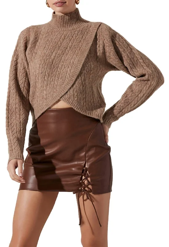 Ember Wrap Front Turtleneck Sweater in Mocha