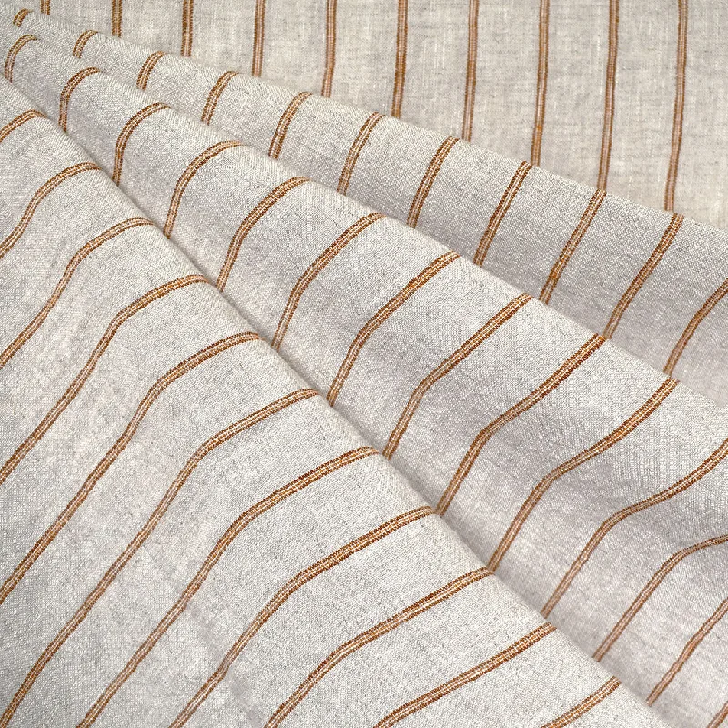 Harvest Stripe Washed Linen Shirting Natural/Cinnamon