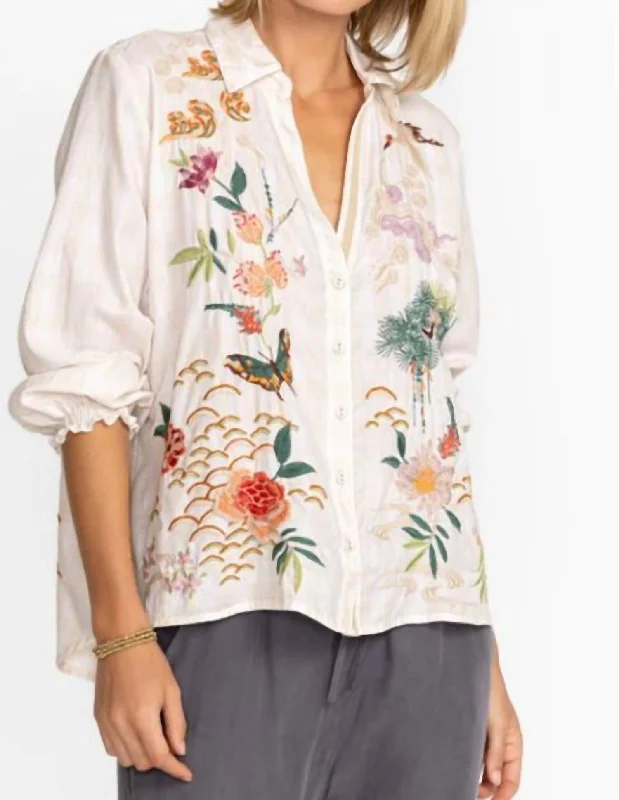 Heron Relaxed Smocked Shirt In Pla