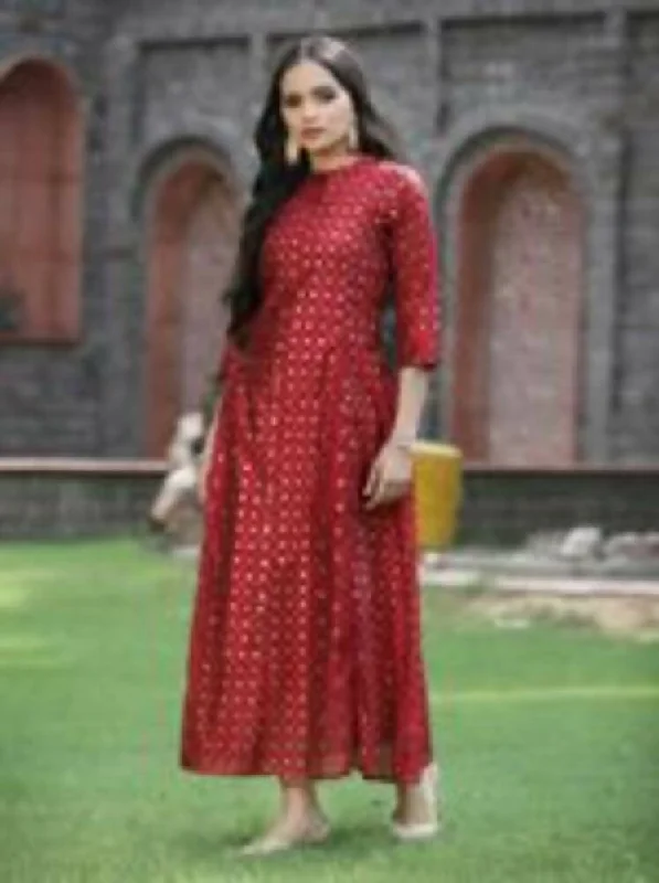 Juniper Women Maroon Chanderi Silk Solid Anarkali Kurta