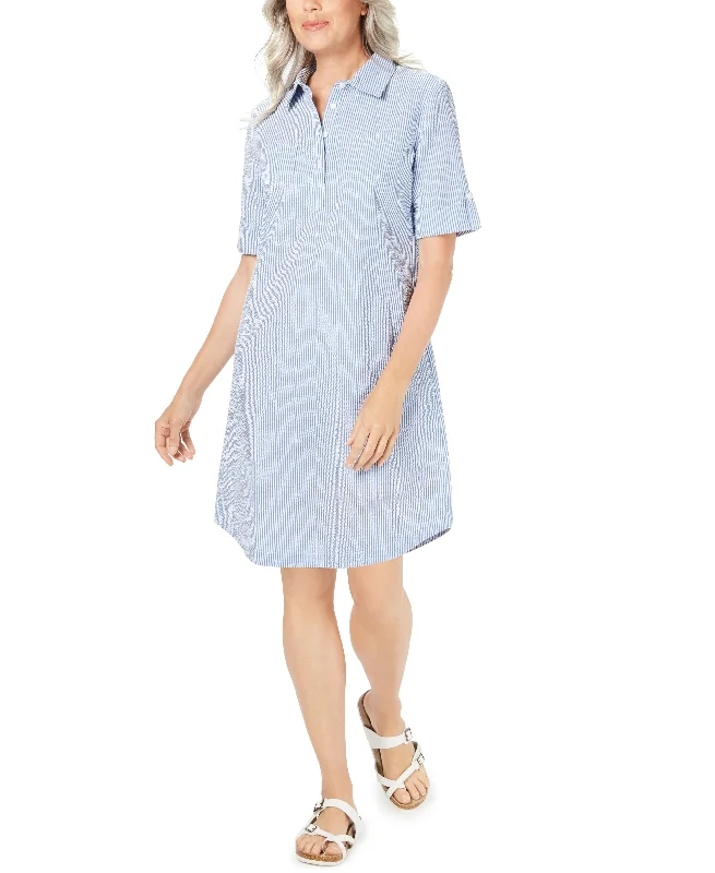 Karen Scott Petite Seersucker Shirtdress