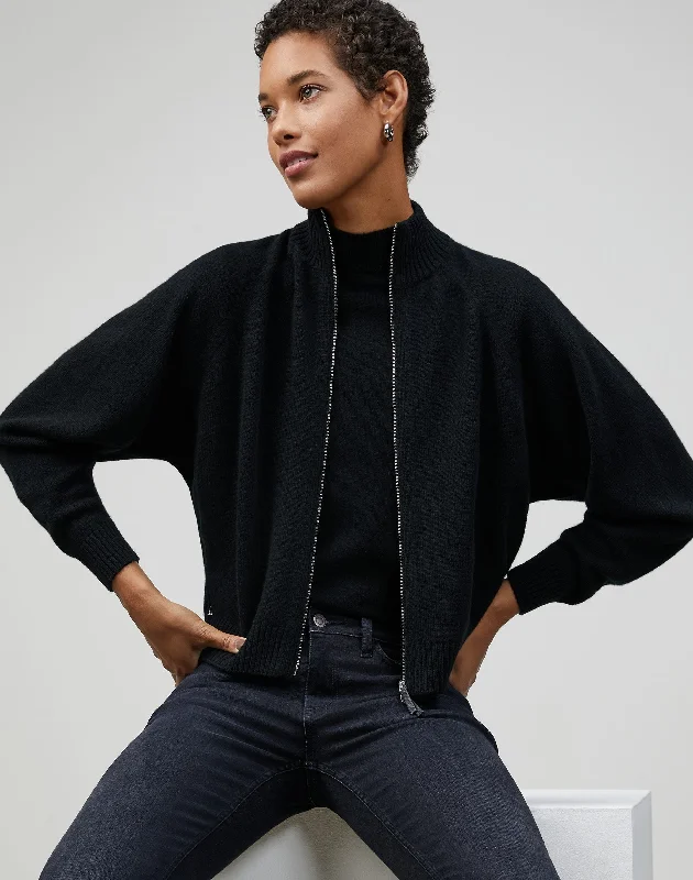 KindCashmere Round Sleeve Zip Front Sweater