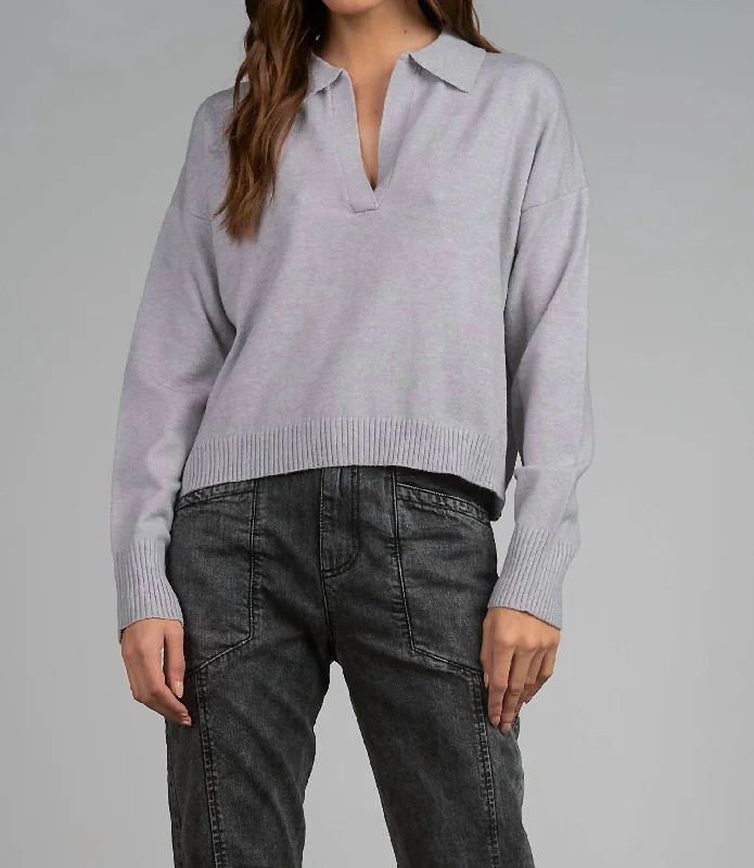 Kristie V Neck Collared Sweater in Grey