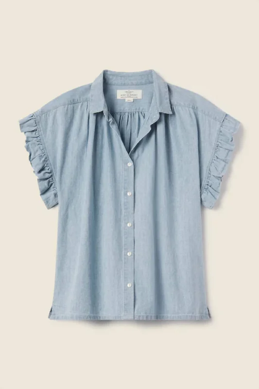 Marianne B Ruffle Sleeve Shirt In Chambray