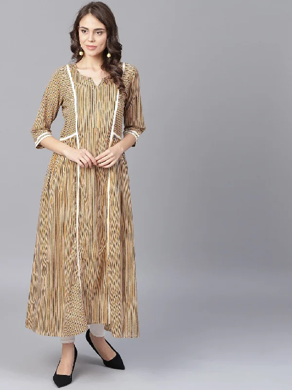 NOZ2TOZ Beige Half Sleeve Cotton Anarkali Kurta