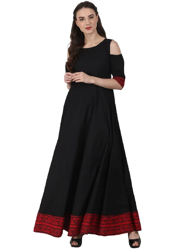 NOZ2TOZ Black Half Sleeve Cotton Anarkali Kurta