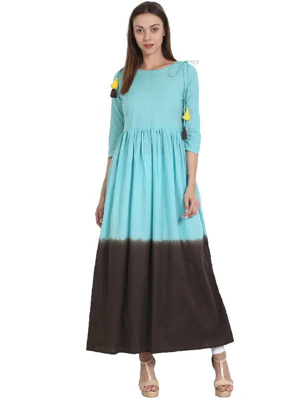 NOZ2TOZ Blue & Black 3/4 Sleeve Tye Dye Anarkali Kurta