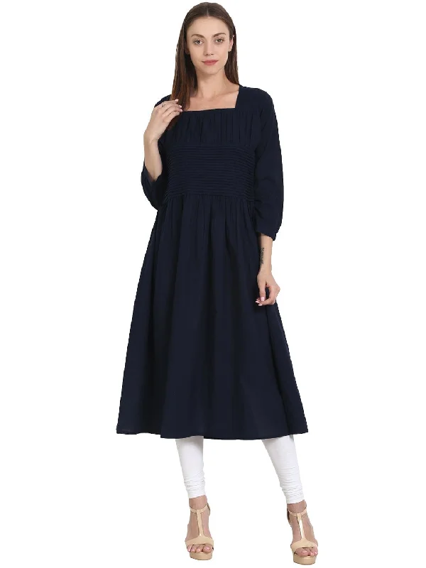 NOZ2TOZ Navy Blue 3/4 Sleeve Cotton Anarkali Kurta