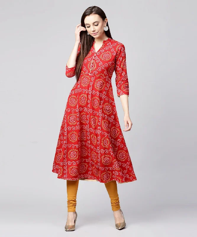 NOZ2TOZ Red 3/4th Sleeve Cotton Anarkali Kurta