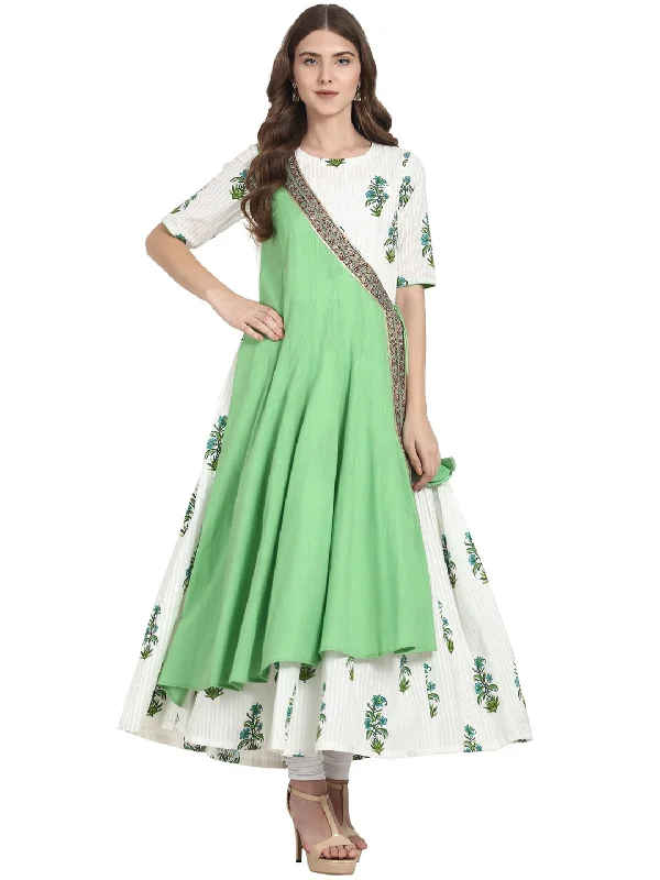 NOZ2TOZ White Half Sleeve Cotton Anarkali Kurta