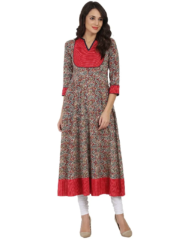 NOZ2TOZ Women Multi Color 3/4th Sleeve Cotton Anarkali Kurta