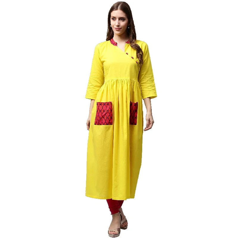 NOZ2TOZ Yellow 3/4th Sleeve Cotton Anarkali Kurta