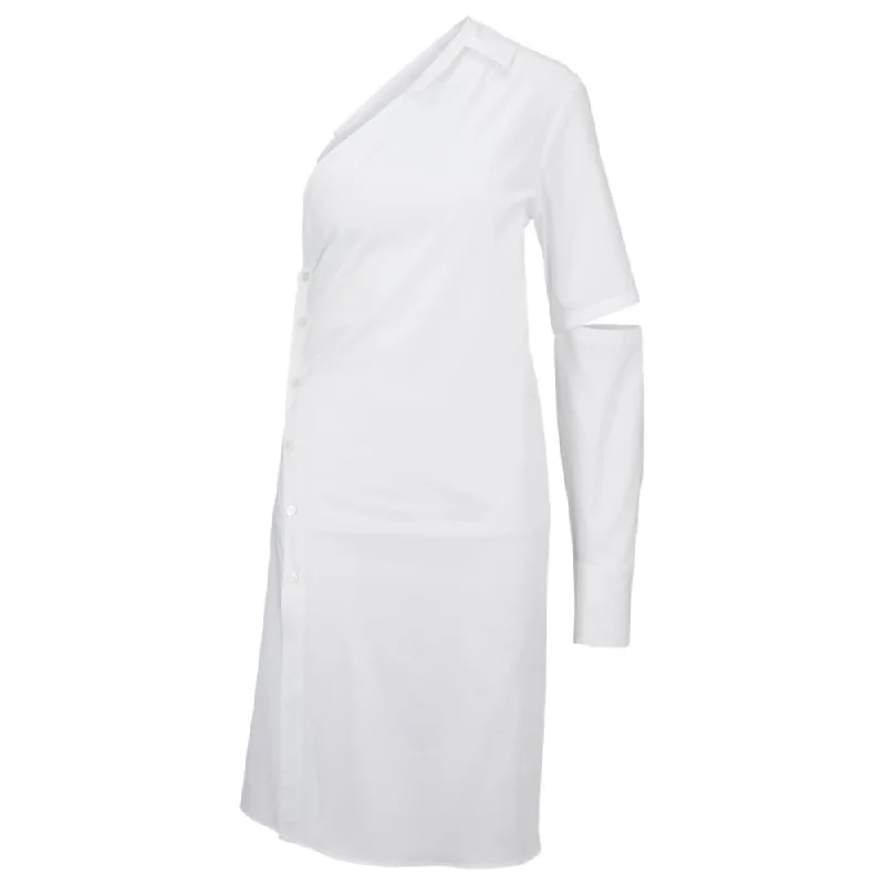 One-shoulder shirt dress in cotton poplin