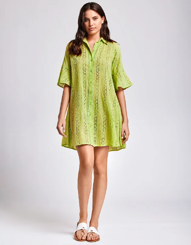 Romina 3/4 Sleeve Shirt Dress - Lime