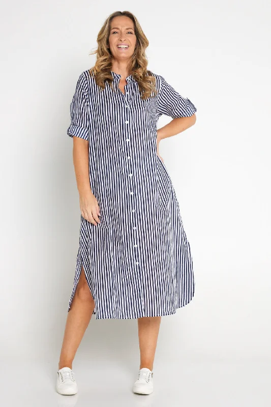 Sofia Shirt Dress - Navy Stripe