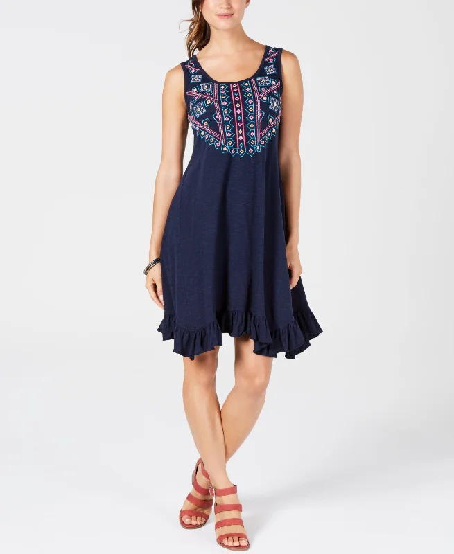 Style & Co Petite Embroidered Ruffle Hem Dress